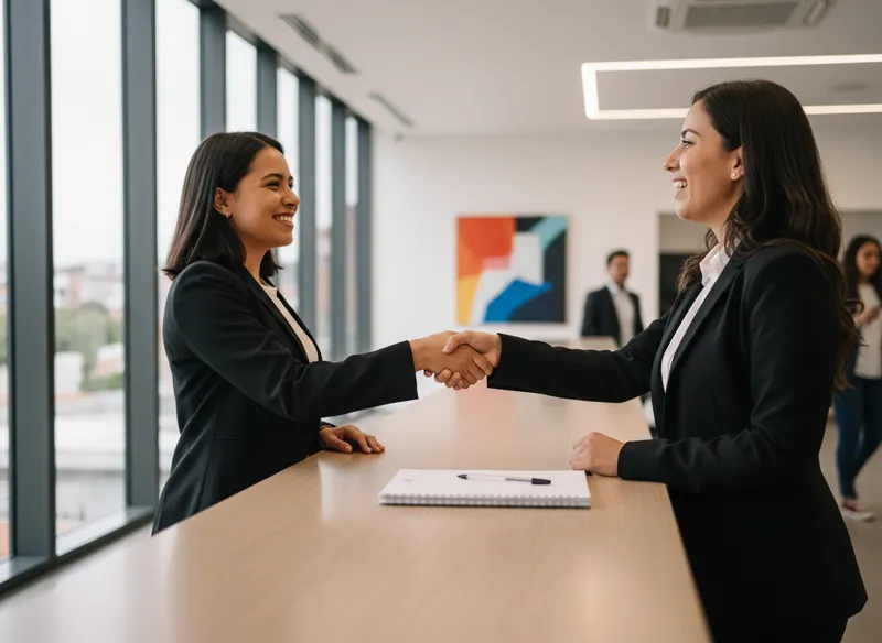 New employee welcomed by her team lead on her first day